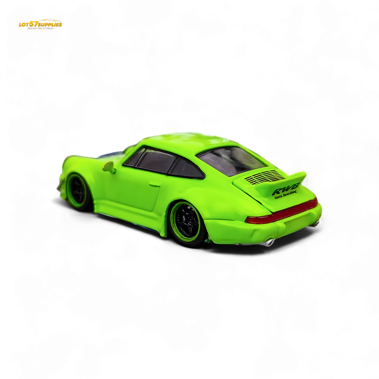 Flame Porsche 964 RWB Ducktail in Fluorescent Green 1:64