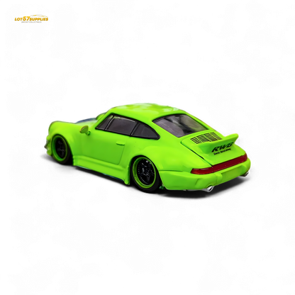 Flame Porsche 964 RWB Ducktail in Fluorescent Green 1:64