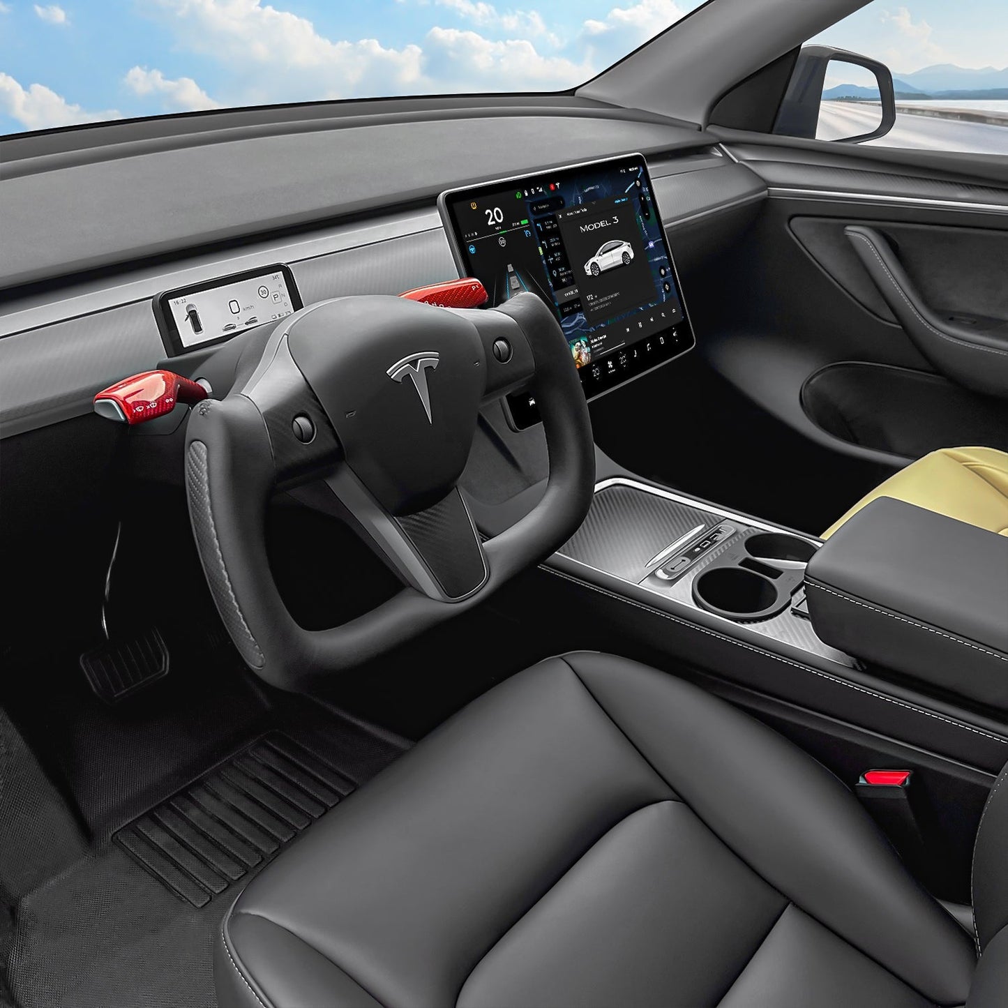 TESERY Yoke Carbon Fiber Steering Wheel for Tesla Model 3 / Y【Style 34】