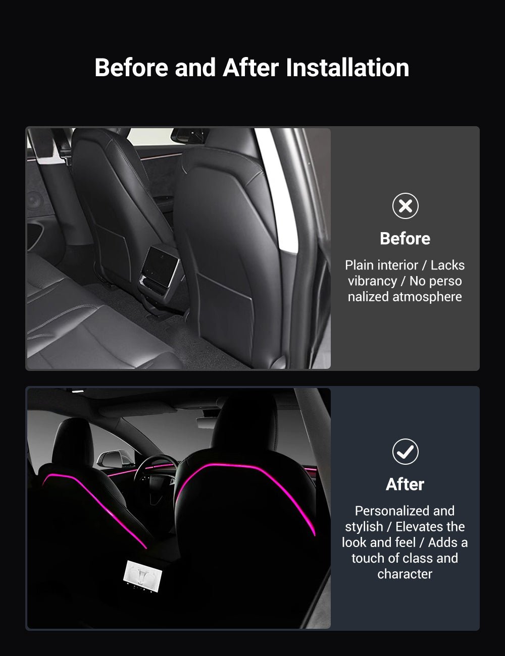 Seat Back Ambient Lighting for Model 3 Highland & New Model Y (2PCS)