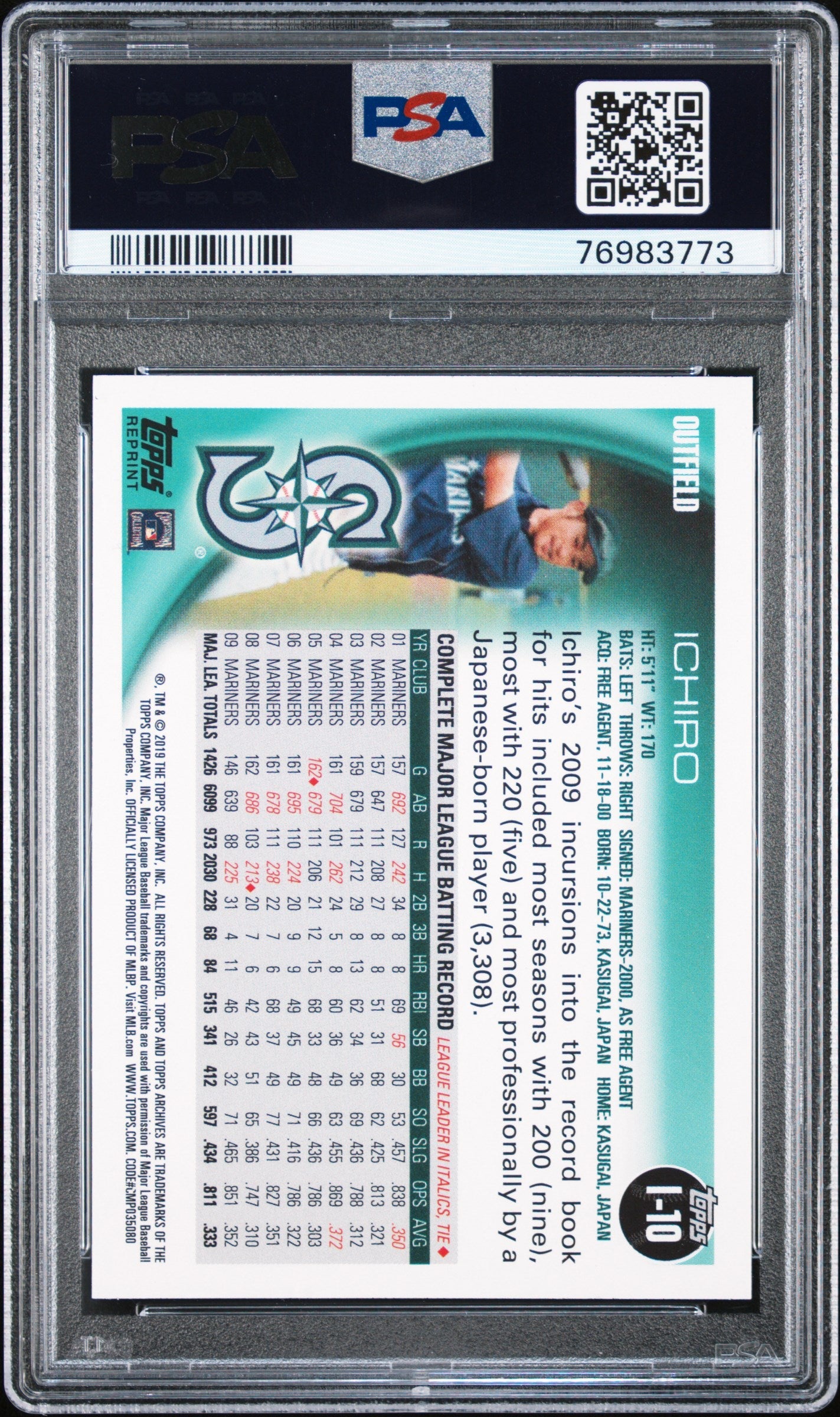 2019 TOPPS ARCHIVES ICHIRO RETROSPECTIVE ICHIRO #I-10 - PSA 10