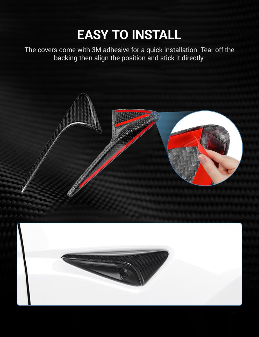 Side Camera Turn Signal Cover for Model 3/S/Y/X - Carbon Fiber Exterior Mods