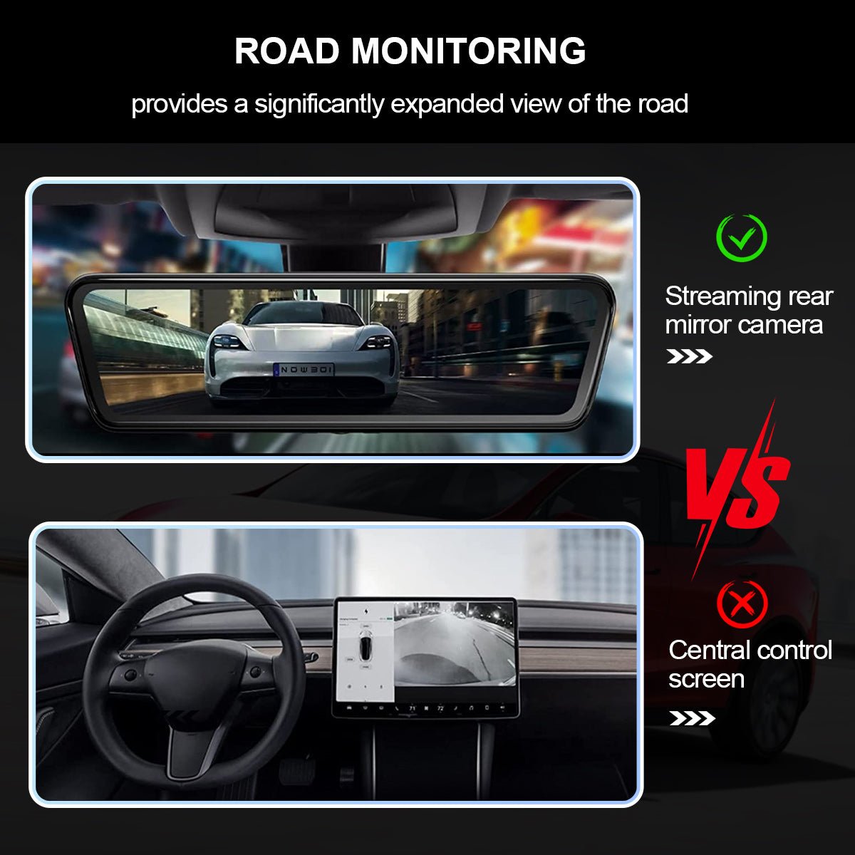 8.9″ Streaming Rear View Mirror Camera for Tesla Model 3/Y