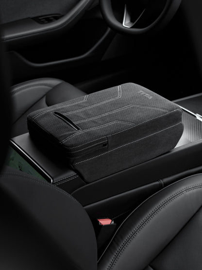 Suede Armrest Cover with Raised Pad & Tissue Box for Model Y Juniper & Model 3 Highland