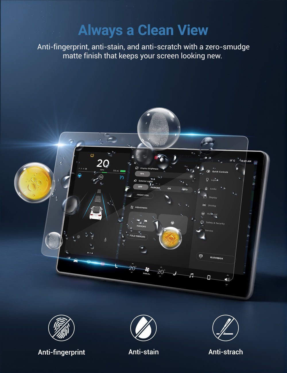 Tempered Glass 9H Screen Protector for Tesla Model 3 / Y