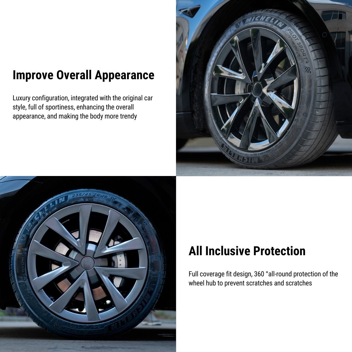 TESERY 18″ Wheel Caps S Plaid Style for Tesla Model 3 (4PCS)