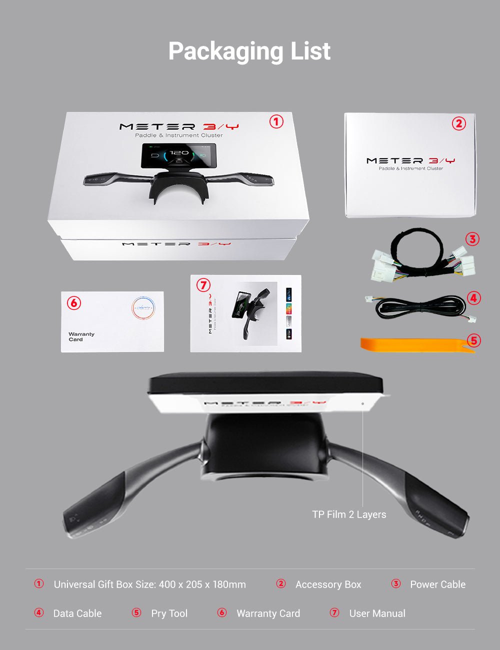 TESERY 7 Inch Gear Shift Touch Screen Dashboard Display for Tesla Model 3 Highland