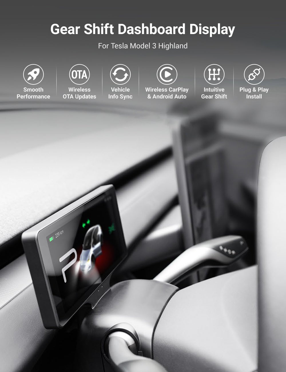 TESERY 7 Inch Gear Shift Touch Screen Dashboard Display for Tesla Model 3 Highland