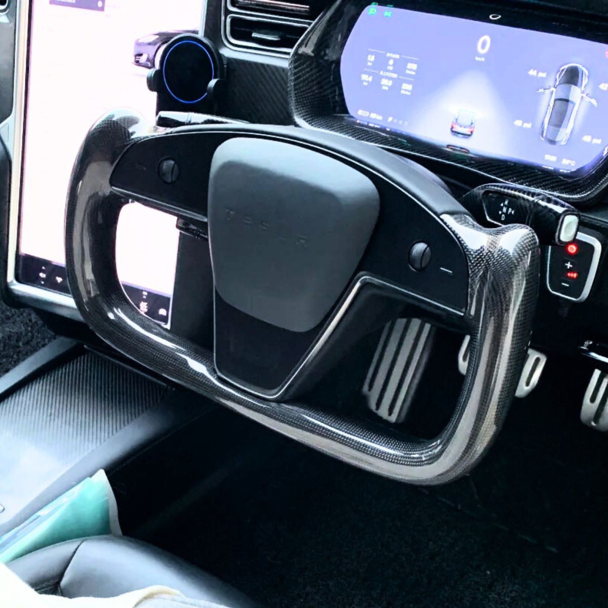 TESERY Carbon Fiber Yoke Plaid Steering Wheel Upgrade for Tesla Model S / X 2021-2025