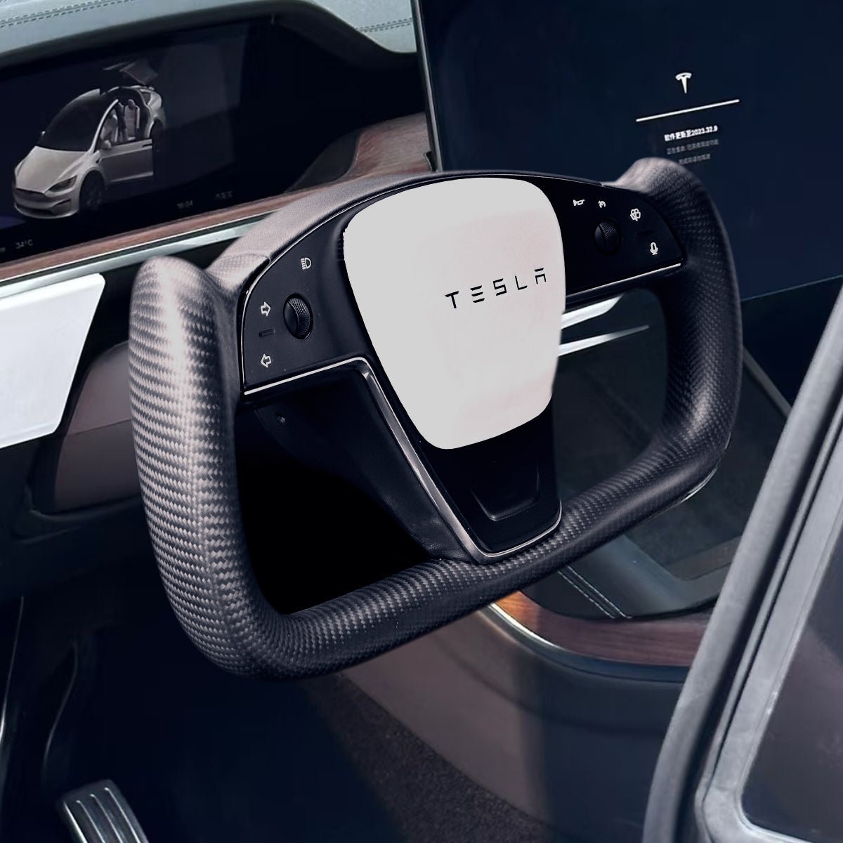 TESERY Carbon Fiber Yoke Plaid Steering Wheel Upgrade for Tesla Model S / X 2021-2025