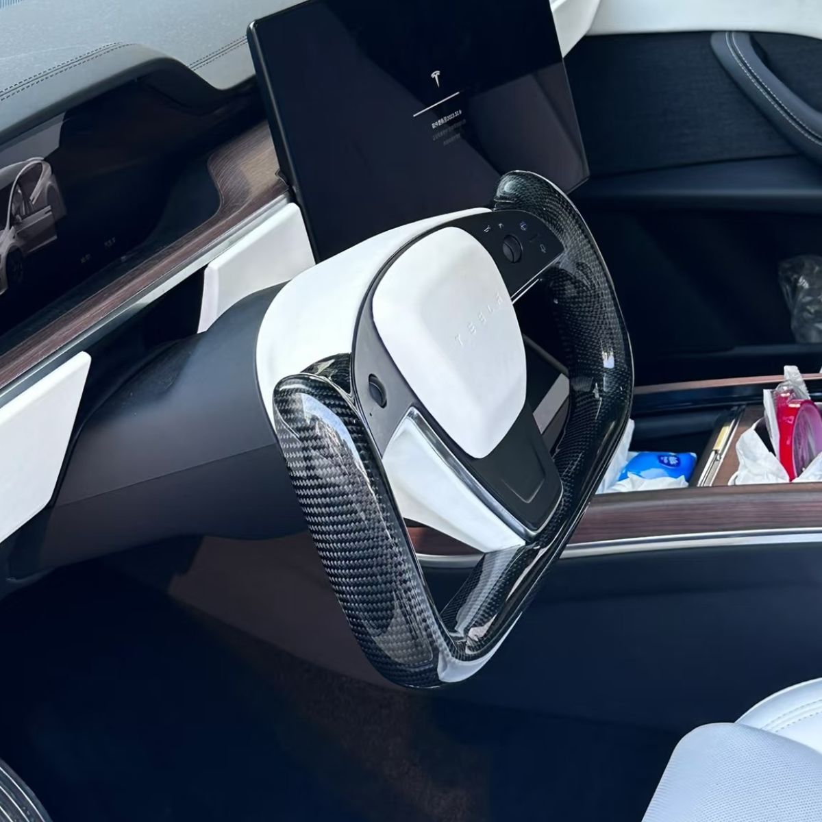 TESERY Carbon Fiber Yoke Plaid Steering Wheel Upgrade for Tesla Model S / X 2021-2025