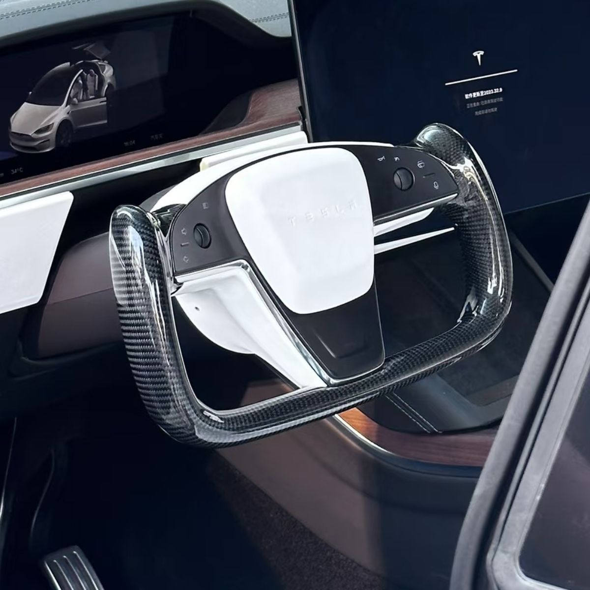 TESERY Carbon Fiber Yoke Plaid Steering Wheel Upgrade for Tesla Model S / X 2021-2025