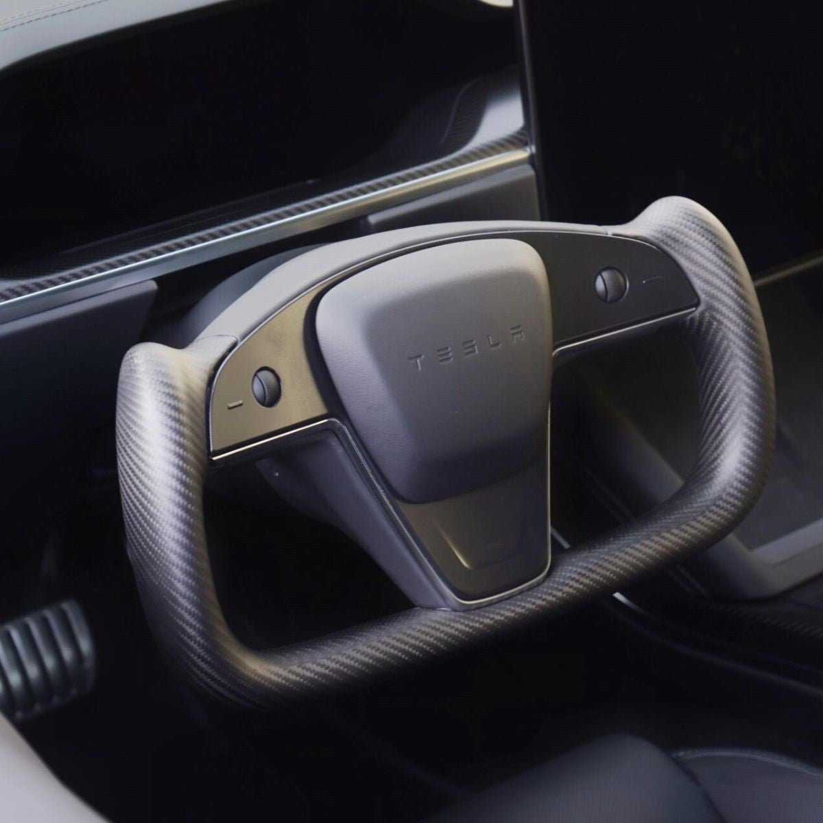 TESERY Carbon Fiber Yoke Plaid Steering Wheel Upgrade for Tesla Model S / X 2021-2025