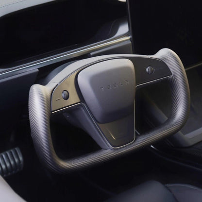 TESERY Carbon Fiber Yoke Plaid Steering Wheel Upgrade for Tesla Model S / X 2021-2025