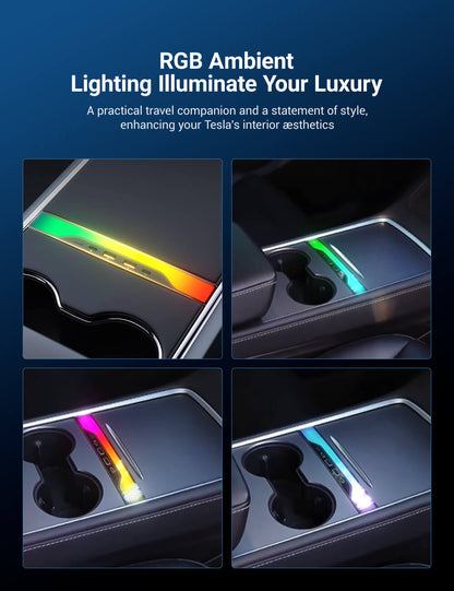 Center Console USB Hub with Ambient Lighting for Model 3 Highland/New Model Y