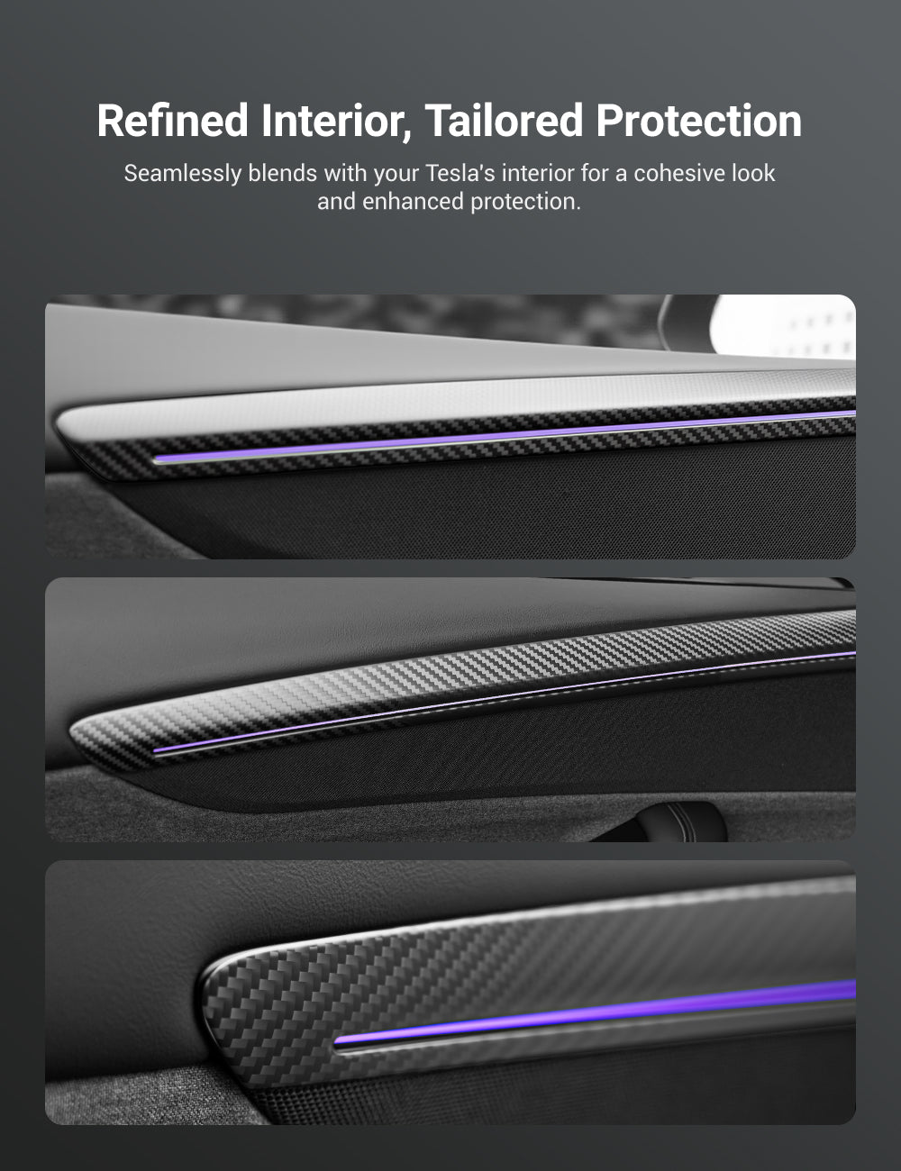 TESERY Dry Carbon Fiber Door Trim Cover for Tesla Model Y Juniper