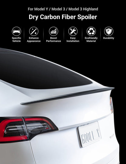 TESERY Spoiler Performance Style for Model Y / Model 3 Highland - Dry Carbon Fiber Exterior Mods