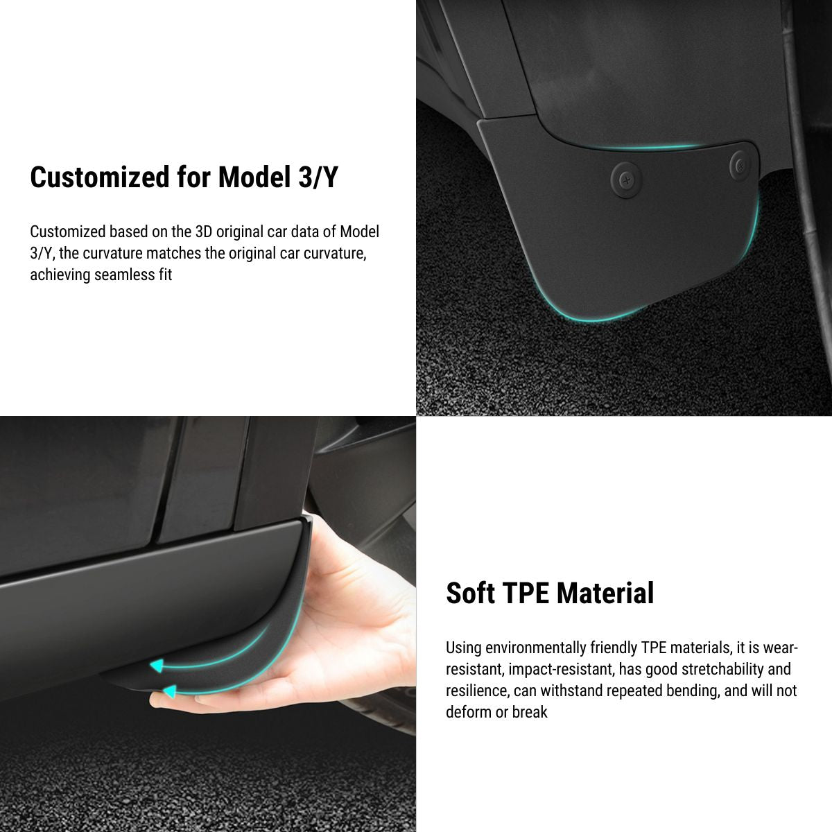 TESERY Hidden Form Mudflaps Kit for Model 3 Highland / Y (4PCS)