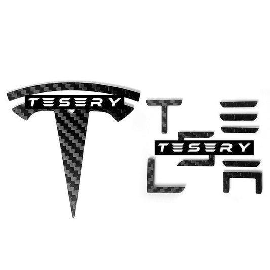 TESERY Logo Cover Front Badge Rear Letters Emblem for Tesla Model 3 / Y - Real Carbon Fiber Exterior