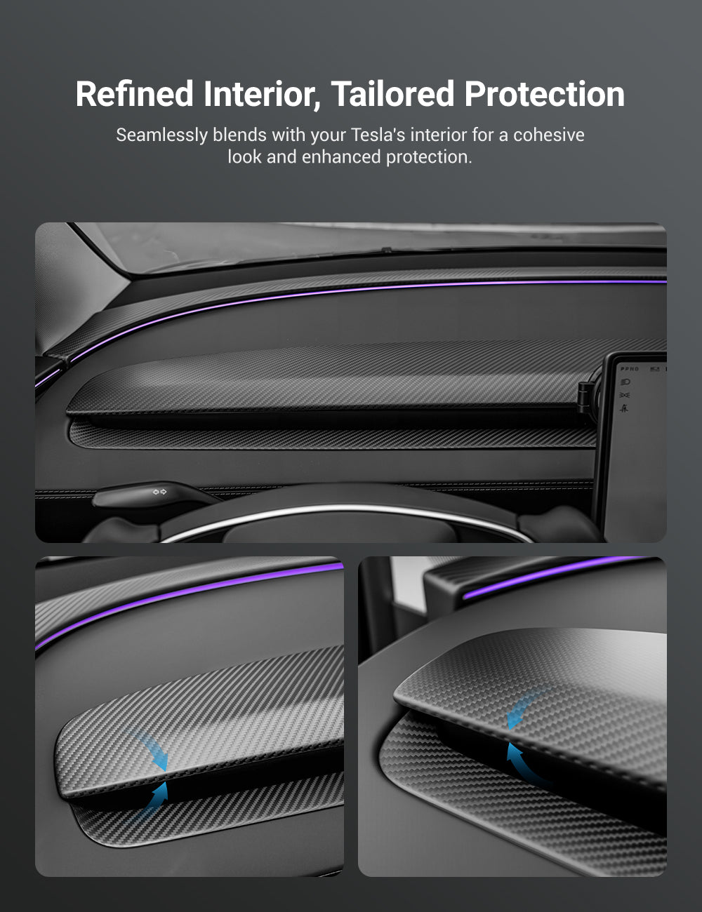 TESERY Real Dry Carbon Fiber Dashboard Cover Overlay for Model 3 Highland / Model Y Juniper