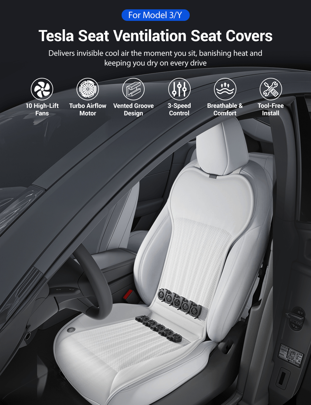 TESERY Seat Ventilation Seat Covers for Model 3 Highland & Model Y Juniper