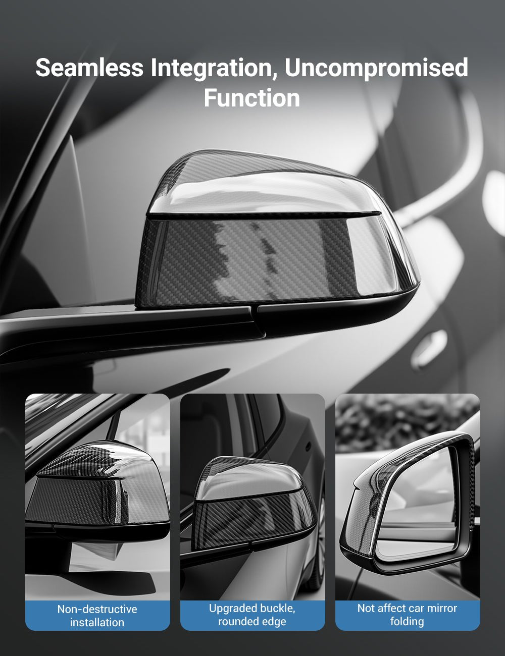 TESERY Side Mirror Cover for Tesla Model Y Juniper ( OEM Style ) - Dry Carbon Fiber Exterior Mods