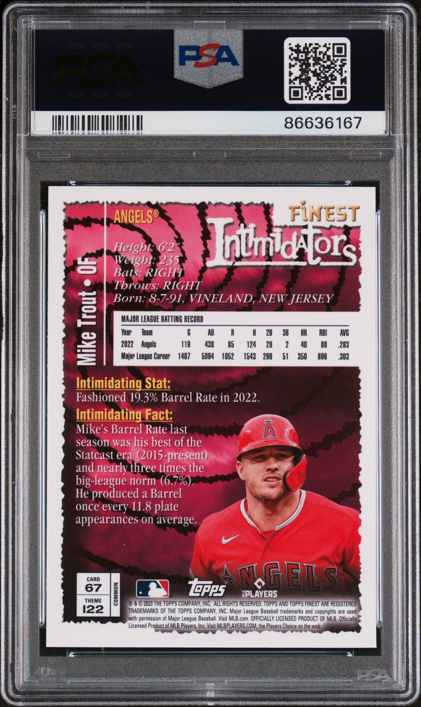 2023 TOPPS FINEST FLASHBACKS MIKE TROUT  #67 - PSA 9