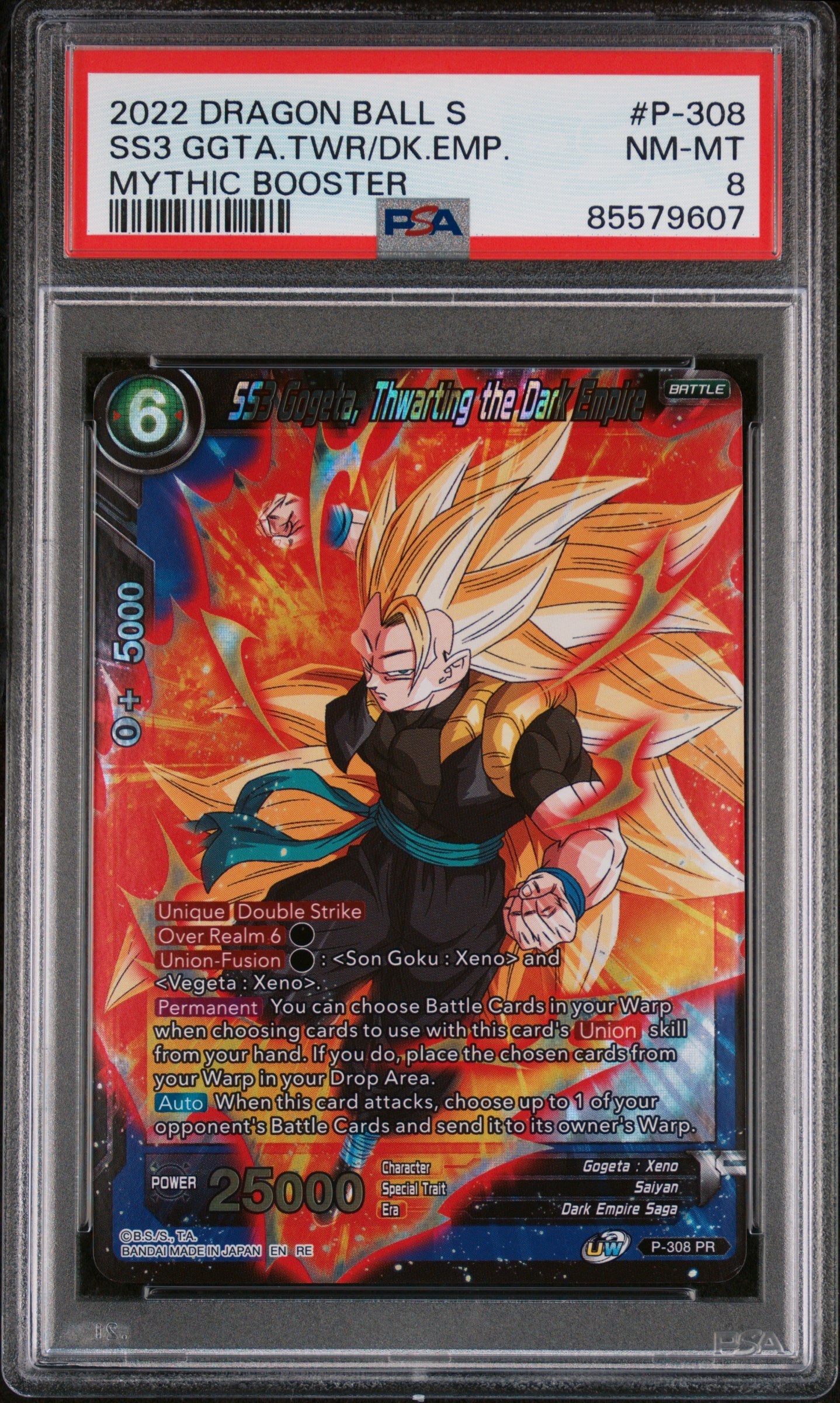 2022 DRAGON BALL SUPER MYTHIC BOOSTER SS3 GOGETA, THWRT/EMP #P-308 - PSA 8