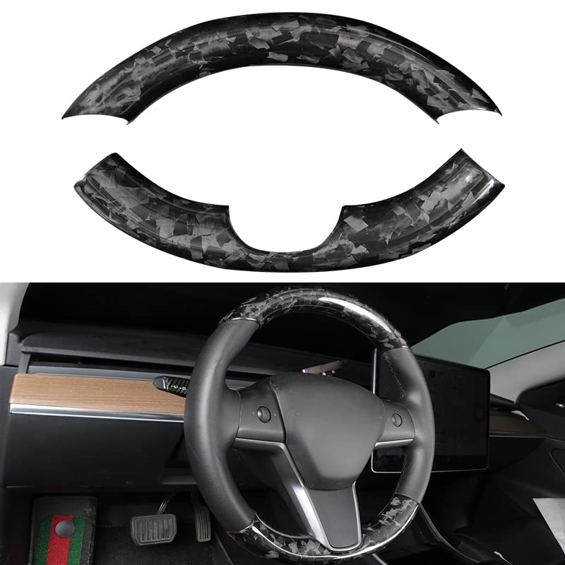 Upper / Lower Parts Steering Wheel Accessories for Tesla Model 3 / Y  -  Carbon Fiber Interior Mods