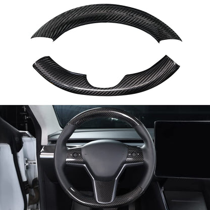 Upper / Lower Parts Steering Wheel Accessories for Tesla Model 3 / Y  -  Carbon Fiber Interior Mods