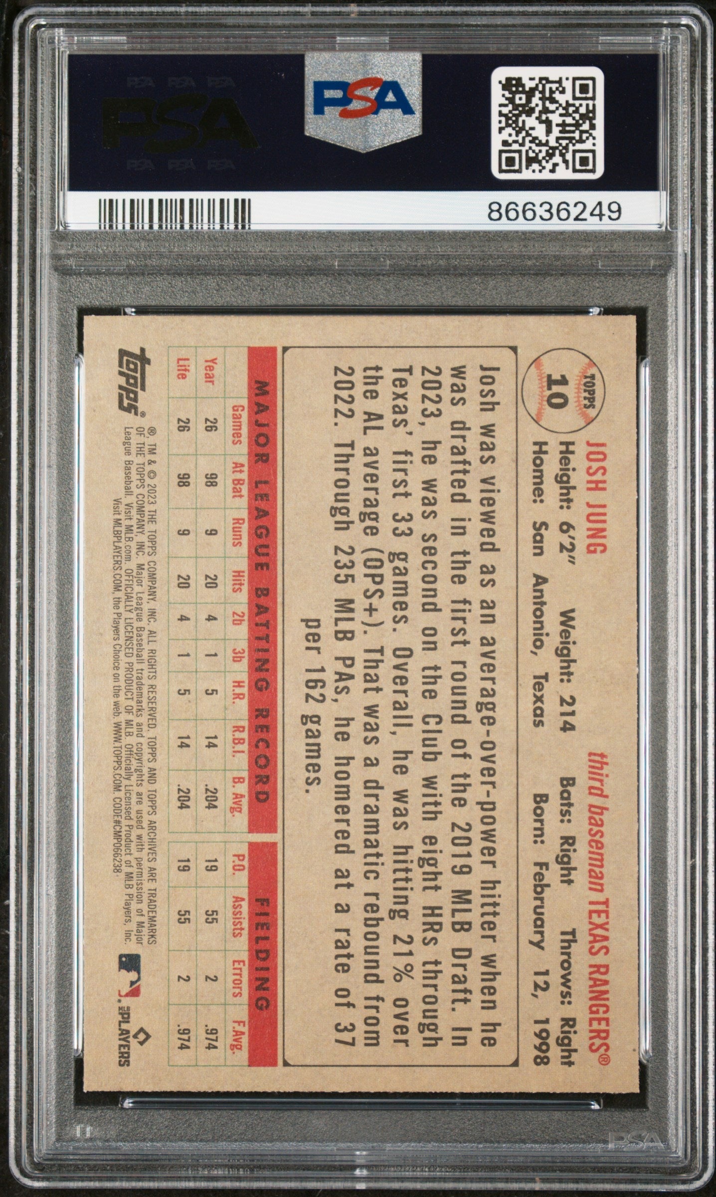 2023 TOPPS ARCHIVES JOSH JUNG  #10 - PSA 10