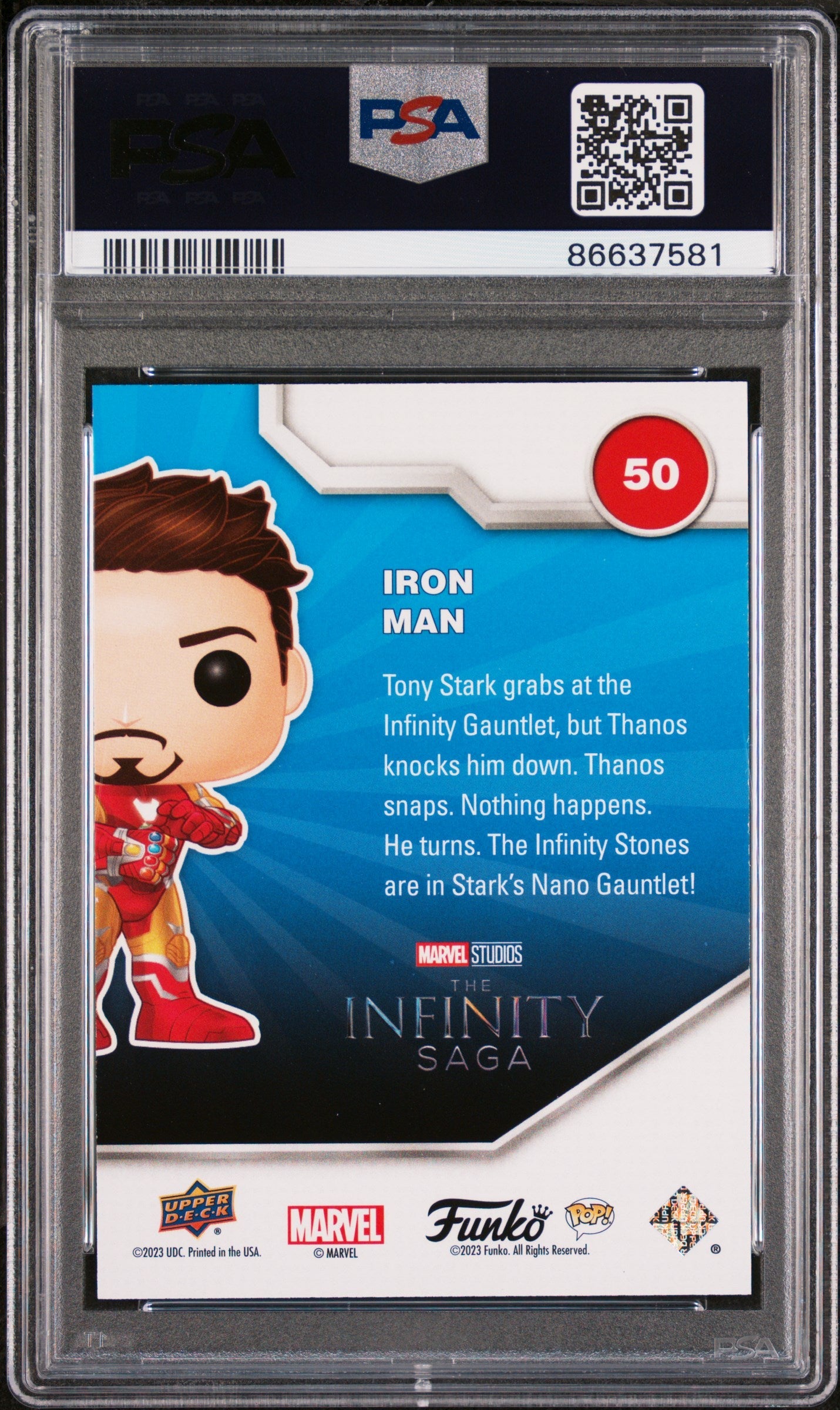 2023 UPPER DECK FUNKO POP MARVEL  IRON MAN PATINA #50  PSA 10