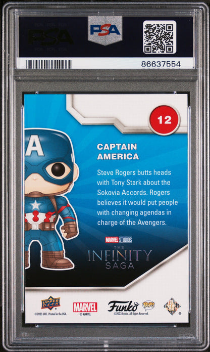 2023 UPPER DECK FUNKO POP MARVEL  CAPTAIN AMERICA PLATINUM #12  PSA 10