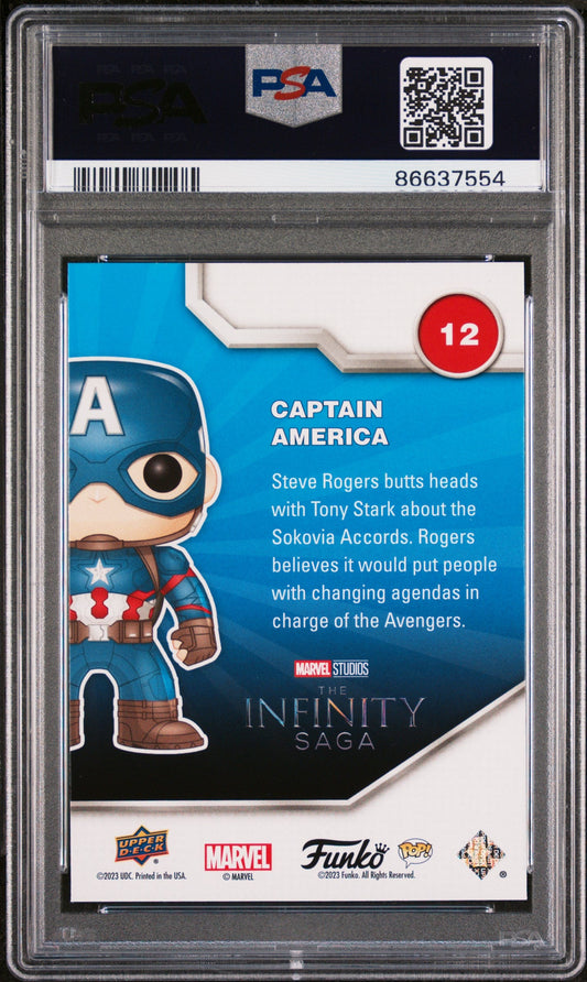 2023 UPPER DECK FUNKO POP MARVEL  CAPTAIN AMERICA PLATINUM #12  PSA 10