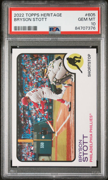 2022 TOPPS HERITAGE BRYSON STOTT  #605 - PSA 10 ROOKIE CARD