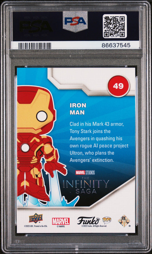 2023 UPPER DECK FUNKO POP MARVEL  IRON MAN PLATINUM #49  PSA 10