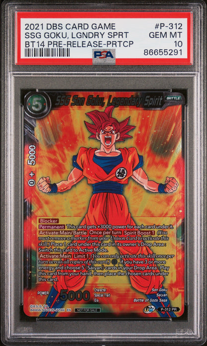 2021 DRAGON BALL SUPER CROSS SPIRITS SSG GOKU, LGNDRY SPRT #P-312 - PSA 10
