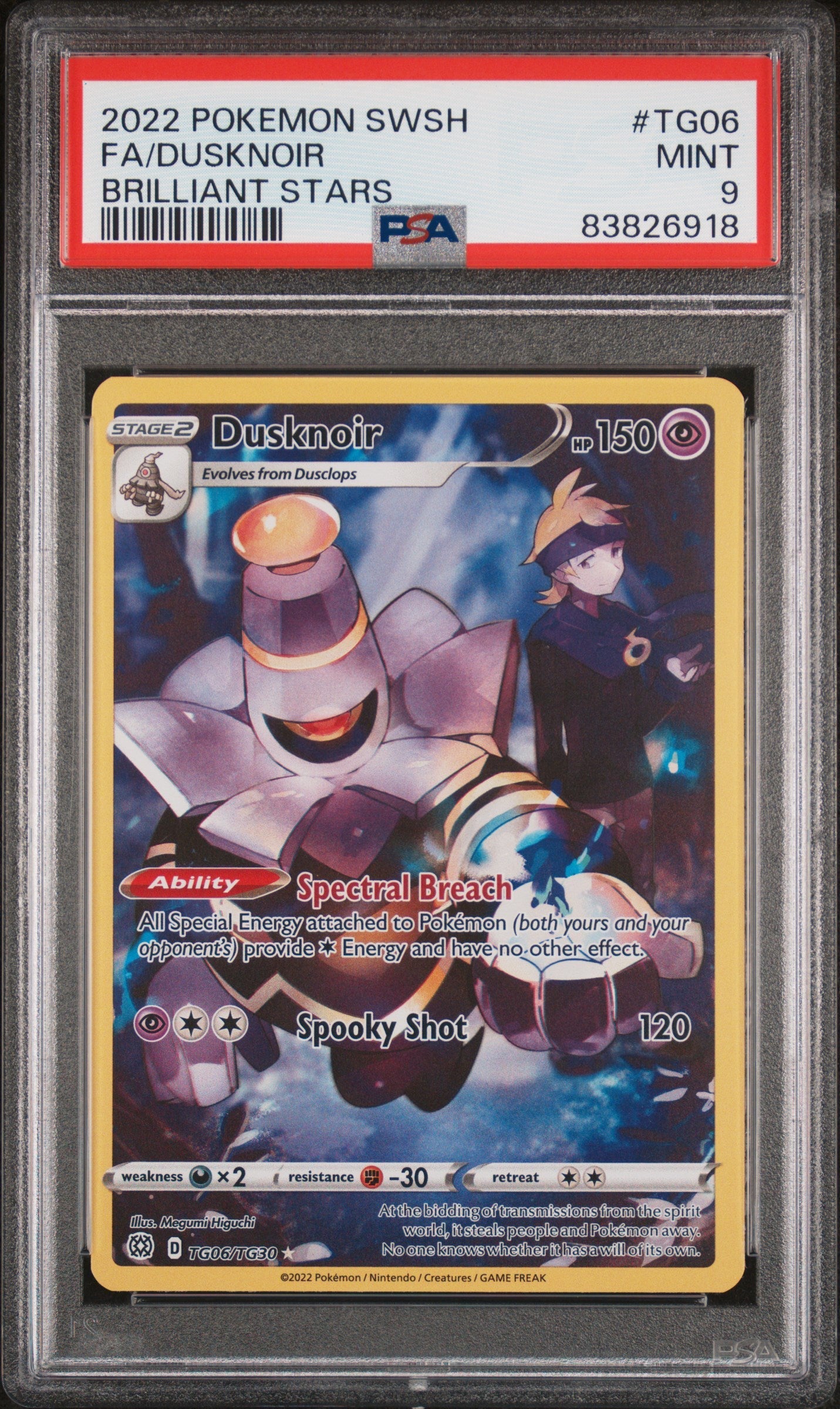 2022 POKEMON SWORD & SHIELD BRILLIANT STARS Full Art DUSKNOIR #TG06 PSA 9