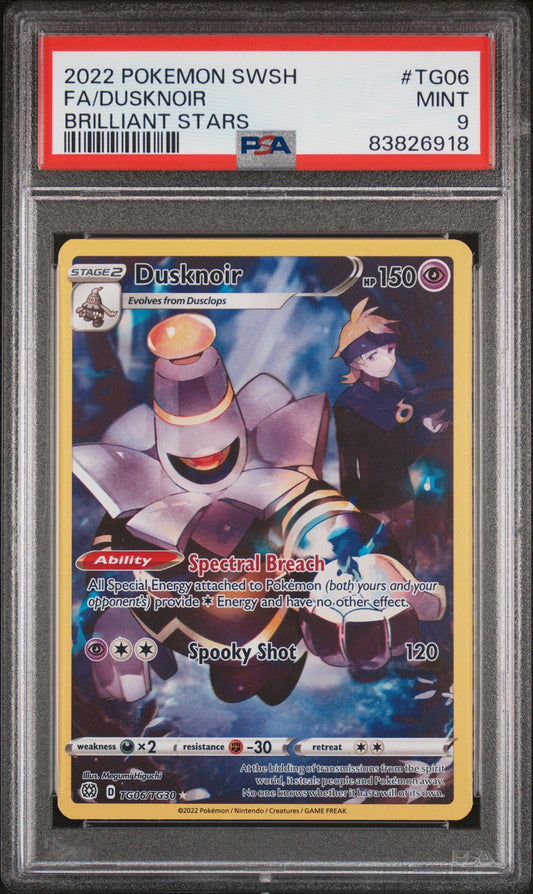 2022 POKEMON SWORD & SHIELD BRILLIANT STARS Full Art DUSKNOIR #TG06 PSA 9