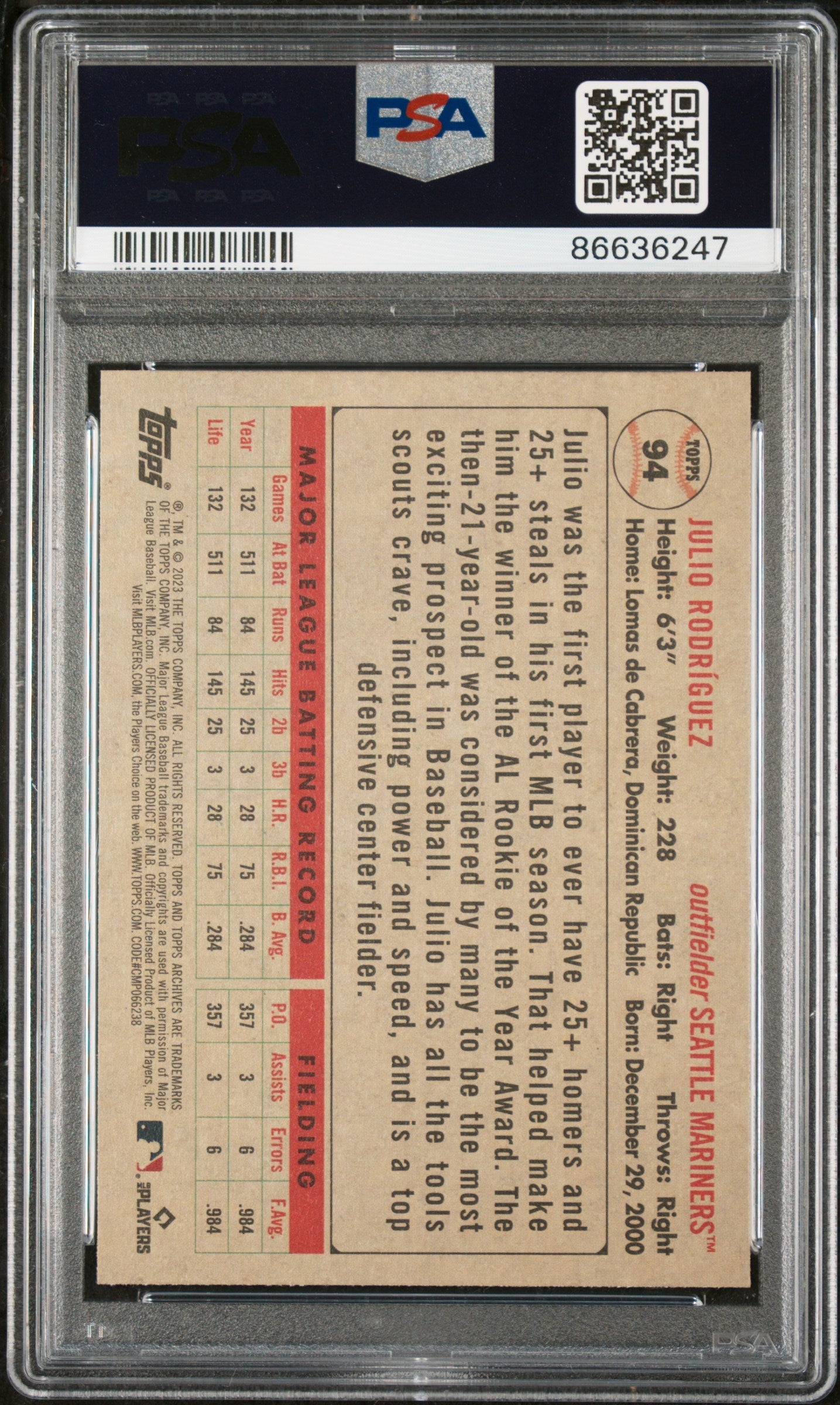 2023 TOPPS ARCHIVES JULIO RODRIGUEZ  #94 - PSA 9