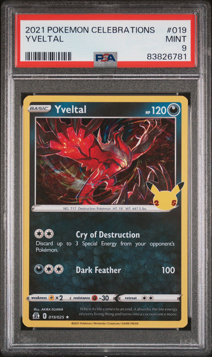 2021 POKEMON CELEBRATIONS YVELTAL  #19 - PSA 9