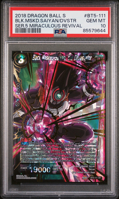 2018 DRAGON BALL SUPER MIRACULOUS REVIVAL BLK.MSKD.SAIYAN/DVSTR #BT5-111 PSA 10
