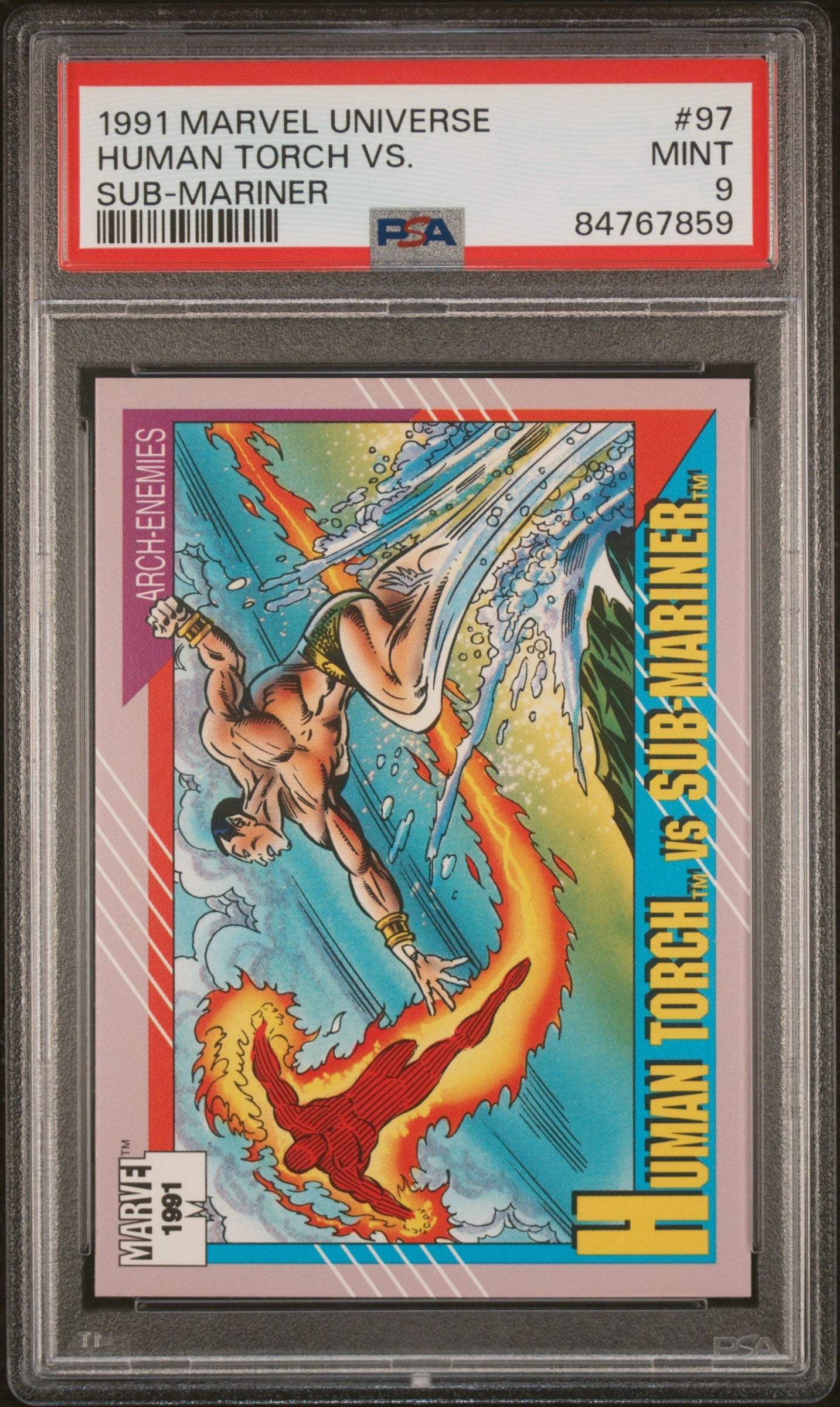 1991 MARVEL UNIVERSE HUMAN TORCH VS. SUB-MARINER #97 - PSA 9